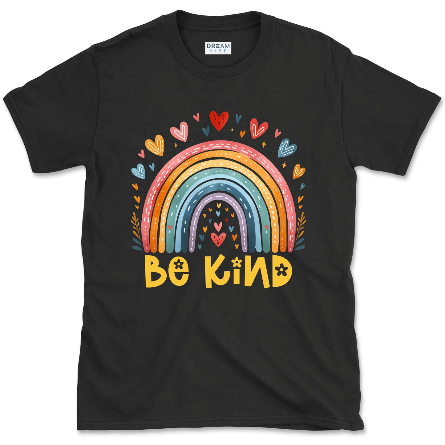 Be Kind Inspirational T-Shirt Design With Cute Rainbow With Hearts