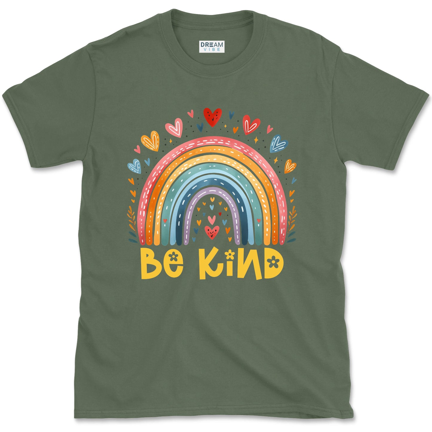 Be Kind Inspirational T-Shirt Design With Cute Rainbow With Hearts