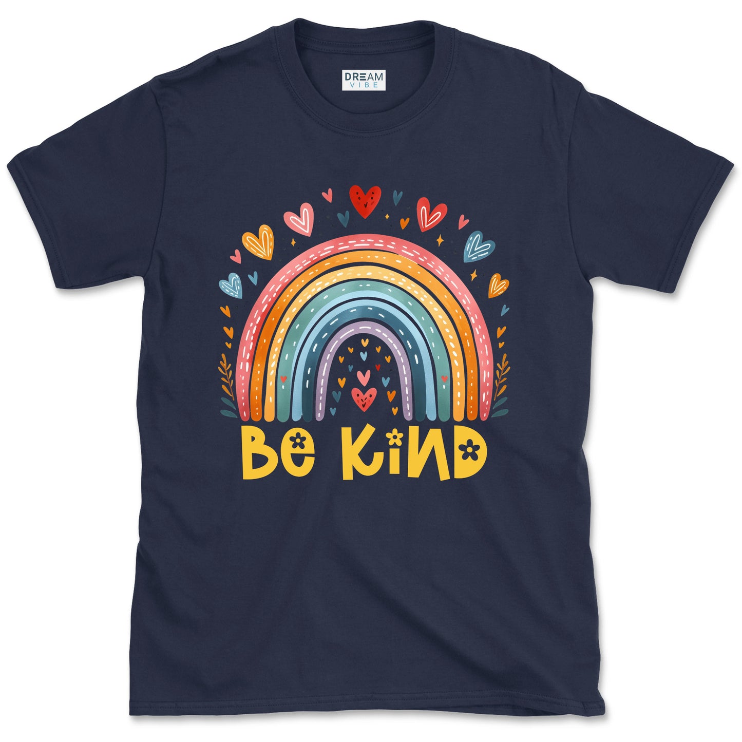 Be Kind Inspirational T-Shirt Design With Cute Rainbow With Hearts
