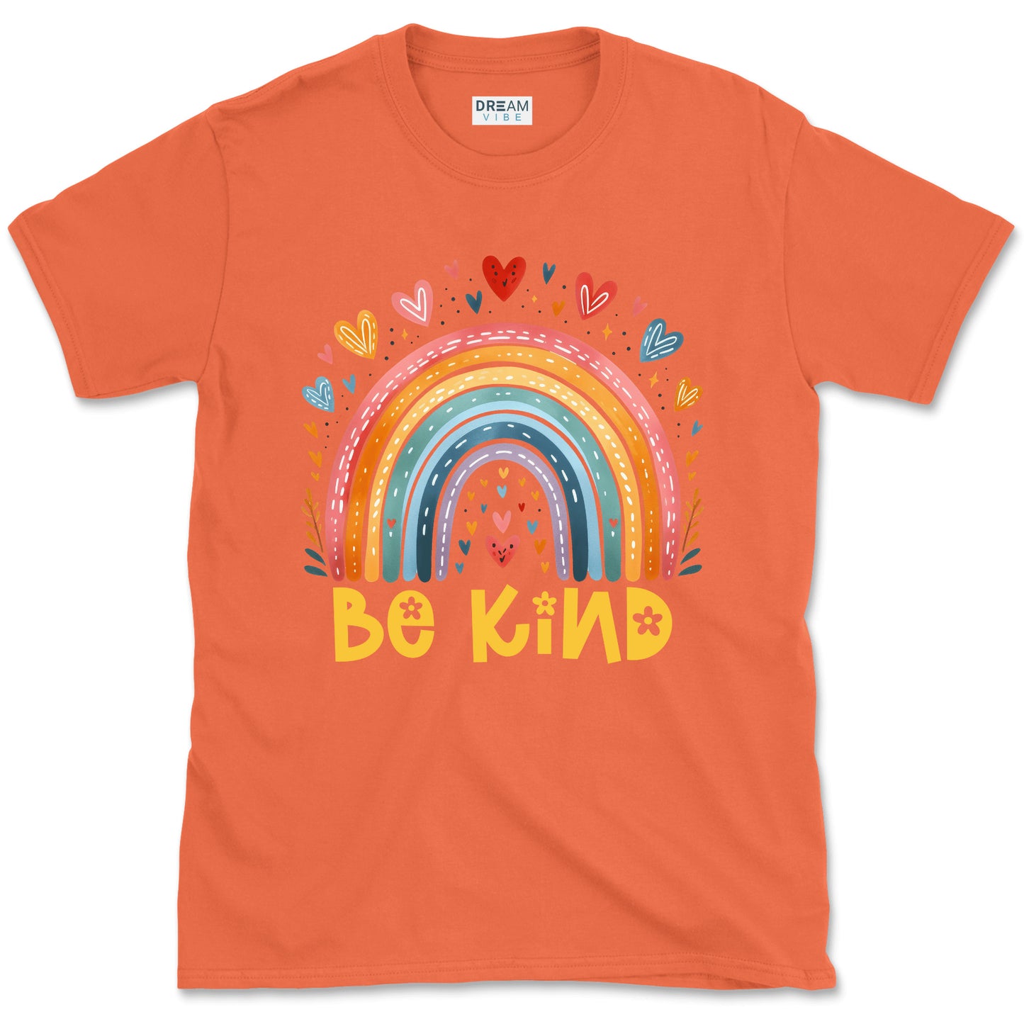 Be Kind Inspirational T-Shirt Design With Cute Rainbow With Hearts