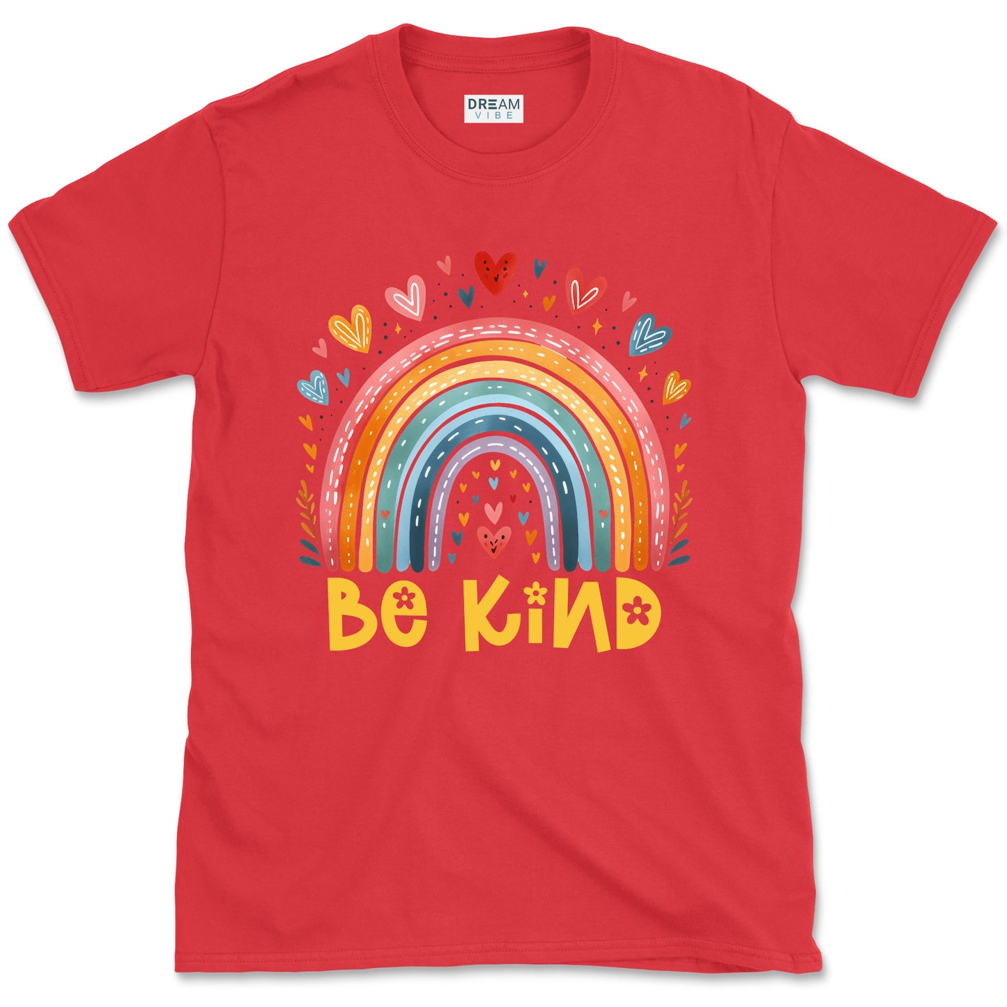 Be Kind Inspirational T-Shirt Design With Cute Rainbow With Hearts