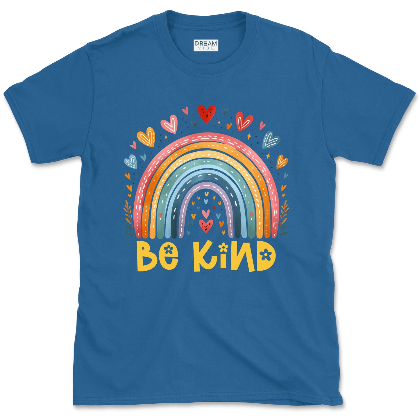 Be Kind Inspirational T-Shirt Design With Cute Rainbow With Hearts