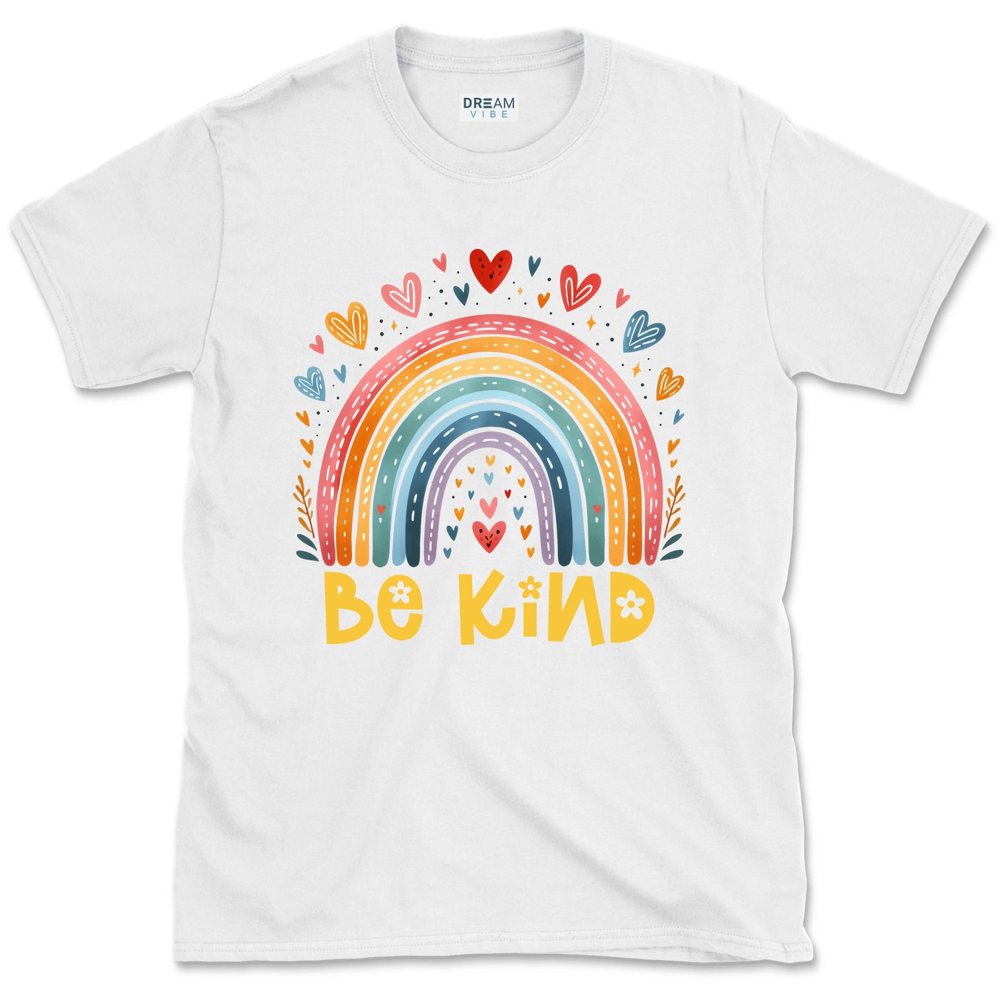 Be Kind Inspirational T-Shirt Design With Cute Rainbow With Hearts