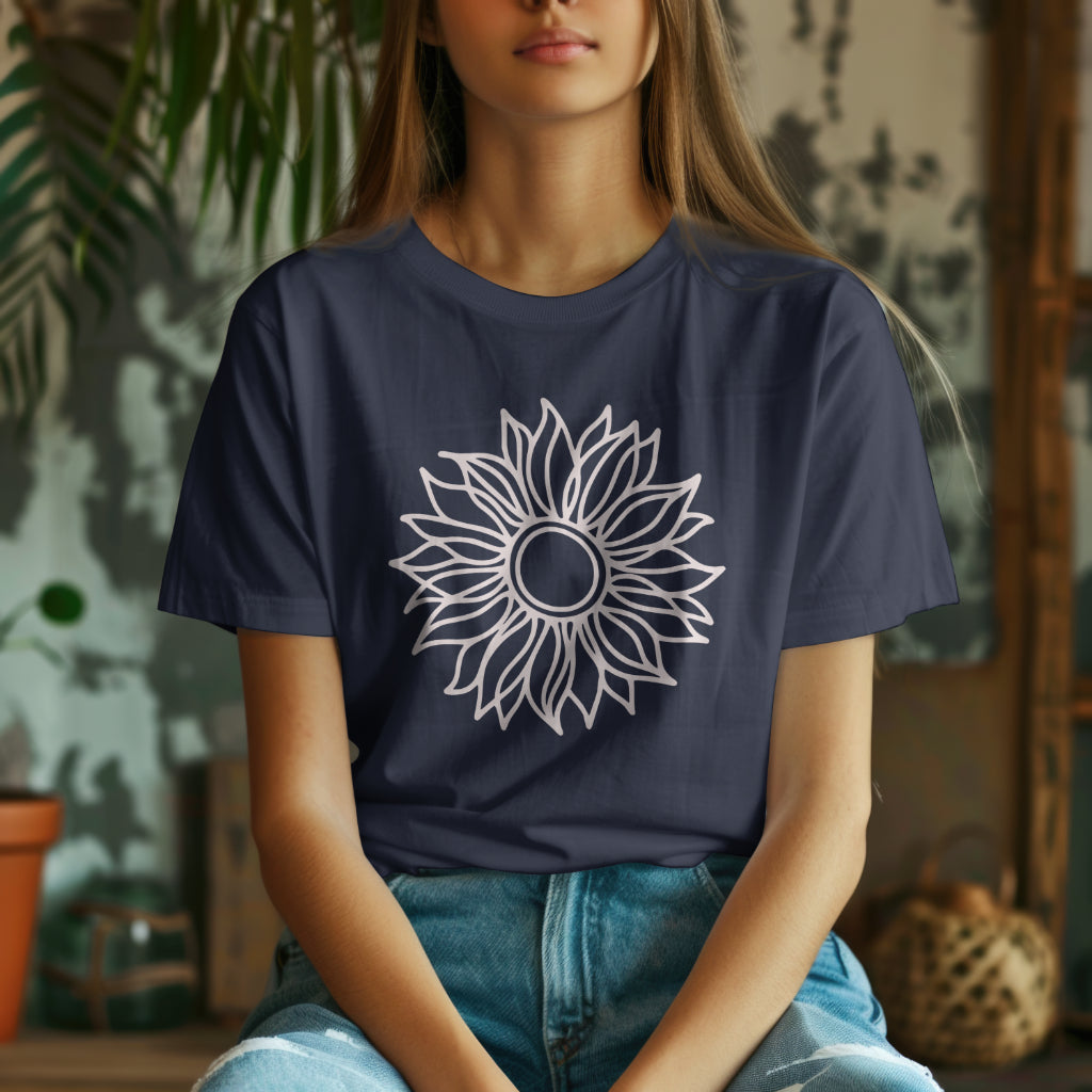 Positive Vibe Line Art Sunflower T-Shirt