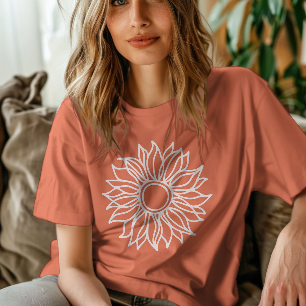 Positive Vibe Line Art Sunflower T-Shirt
