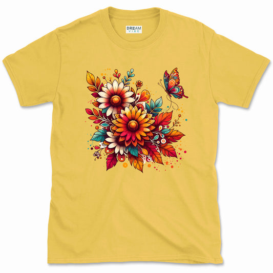 Vintage Flowers And Butterfly T-Shirt