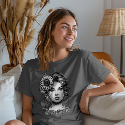 Magnifique Woman Face With Sunflower T-Shirt