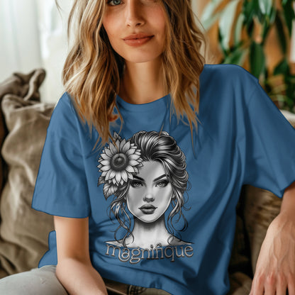 Magnifique Woman Face With Sunflower T-Shirt