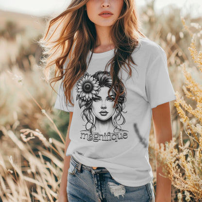 Magnifique Woman Face With Sunflower T-Shirt