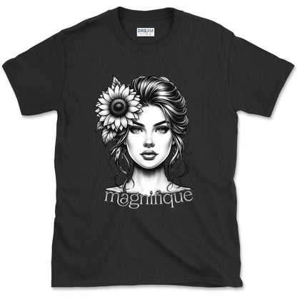 Magnifique Woman Face With Sunflower T-Shirt