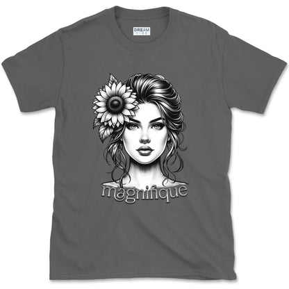 Magnifique Woman Face With Sunflower T-Shirt