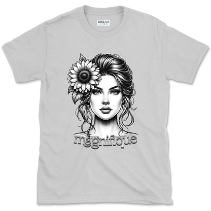 Magnifique Woman Face With Sunflower T-Shirt