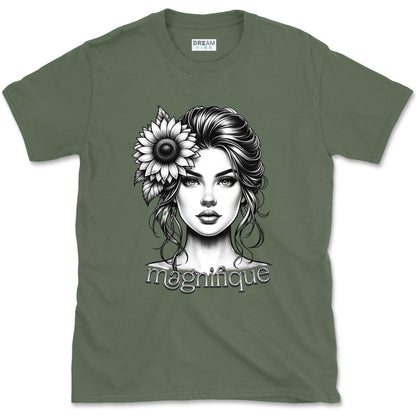 Magnifique Woman Face With Sunflower T-Shirt