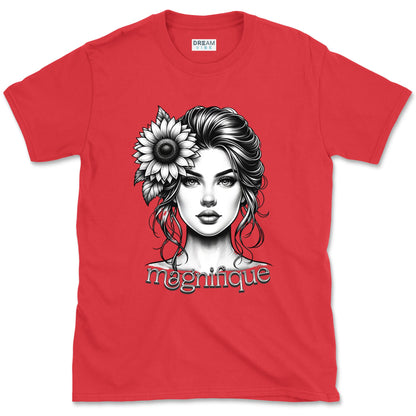 Magnifique Woman Face With Sunflower T-Shirt