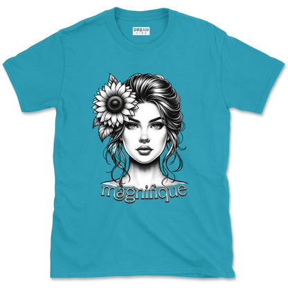 Magnifique Woman Face With Sunflower T-Shirt